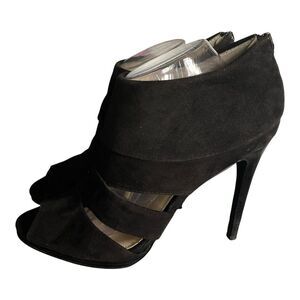 Calvin Klein Patrish Black Italian Leather (suede) Caged Heels Pumps Size 8.5